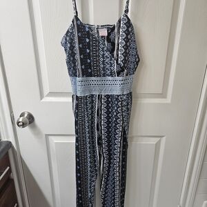 No Boundaries Black and Blue Patterned Jumpsuit